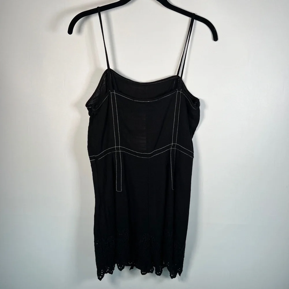 NWT ZARA Short Jumpsuit Topstitching Eyelet‎ Embroidery Hem Straps 7200/113 XS